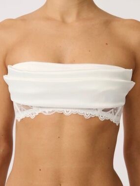 Kat the Label Bandeau White Satin Lace Trim Size L NWOT